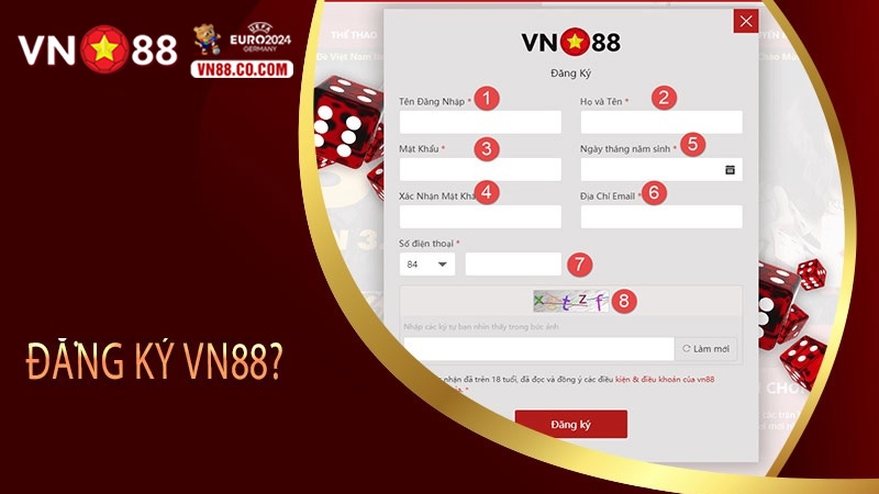 Người chơi cần cung cấp đầy đủ thông tin để đăng ký vn88